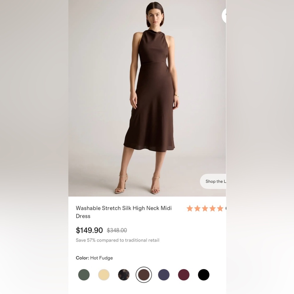 GUC quince washable stretch silk high neck midi dress brown hot fudge xs - Picture 8 of 16